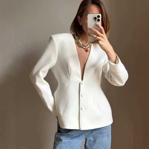 Damen Taillierter Blazer mit tiefem V-Ausschnitt und verdeckter Knopfleiste Drune