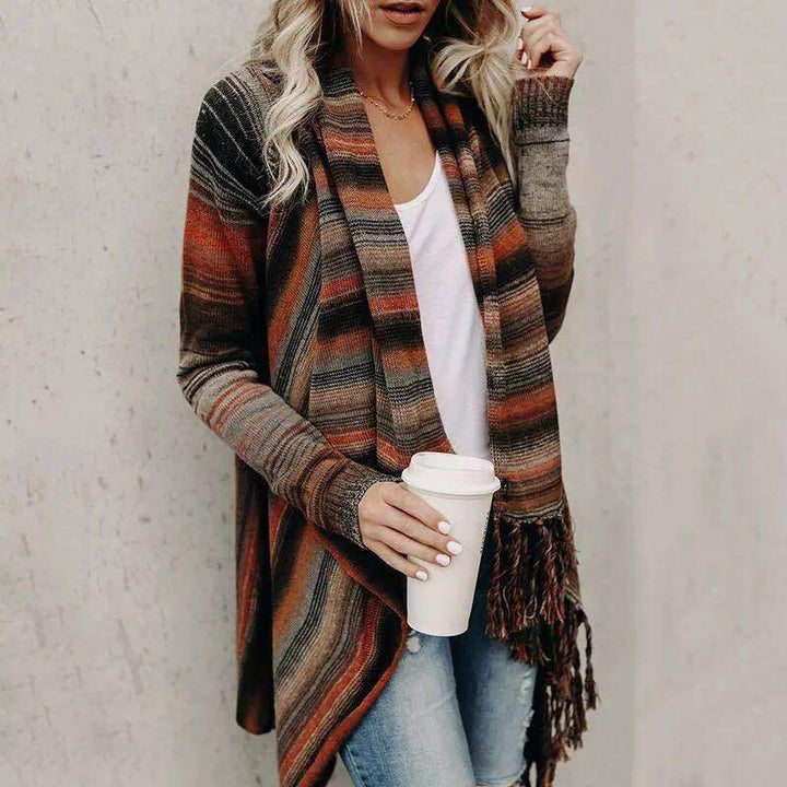 Damen gemütlicher Poncho mit Fransen Drune