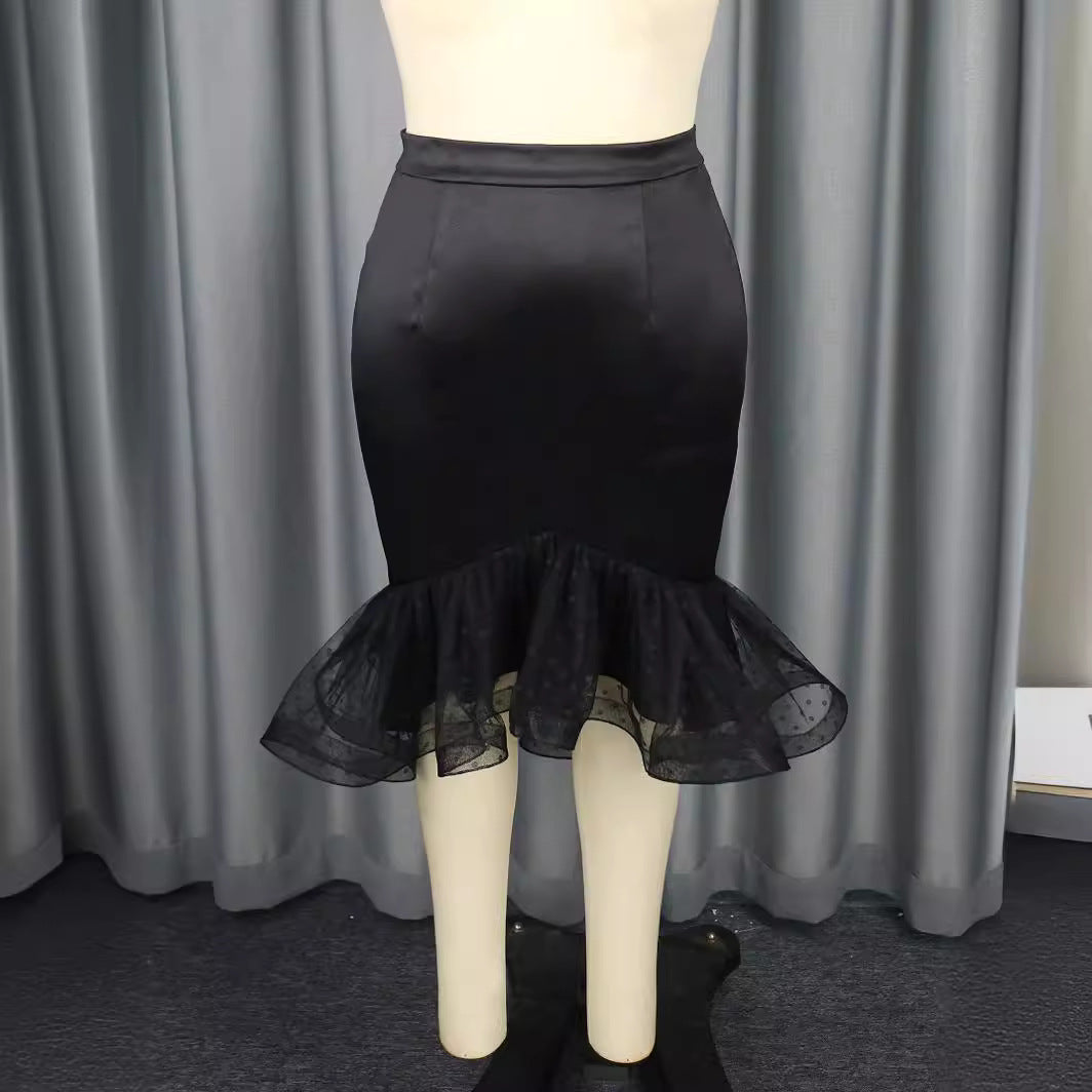 Damen eleganter Bleistiftrock mit voluminösem Tüllsaum Drune