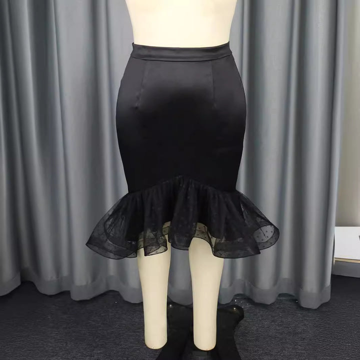 Damen eleganter Bleistiftrock mit voluminösem Tüllsaum Drune