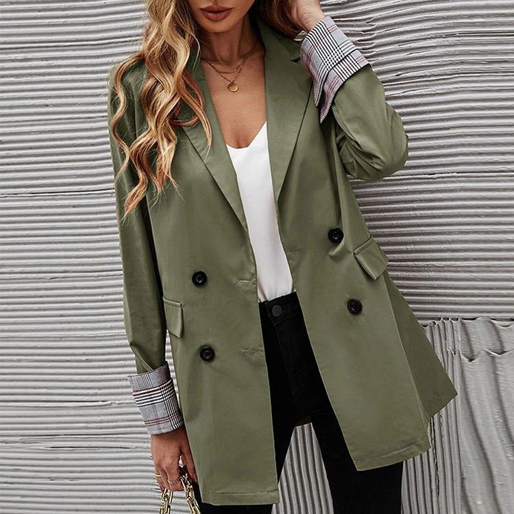 Damen eleganter Blazer mit doppelter Knopfleiste und gestreiften Ärmeln Drune