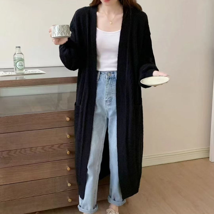 Damen Gemütlicher Strickcardigan mit Kapuze und Taschen Drune