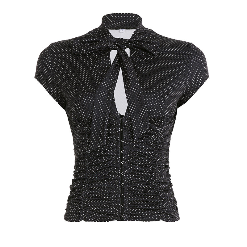Damen elegantes Blusenshirt mit Schleifenkragen und Raffungen Drune