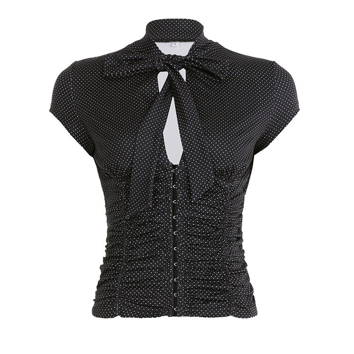 Damen elegantes Blusenshirt mit Schleifenkragen und Raffungen Drune