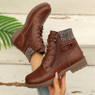 Damen nan knöchelhohe Schnürstiefelette mit Strickschaft, Seitenreißverschluss und profilierter Gummisohle Drune