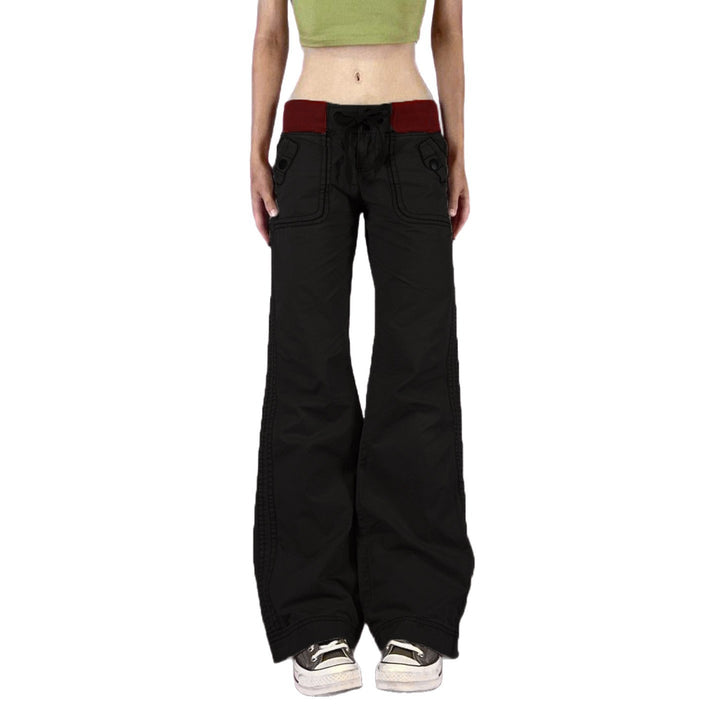 Damen High‑Waist Schlaghose aus Baumwollmix mit Elastikbund, Tunnelzug und aufgesetzten Taschen Drune