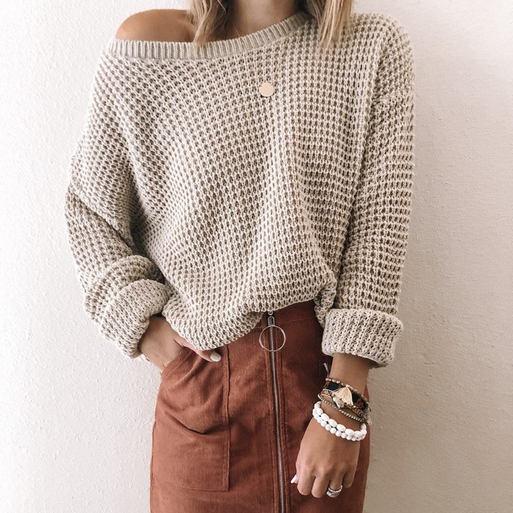 Damen lässiger Strickpullover im modernen Netzdesign Drune