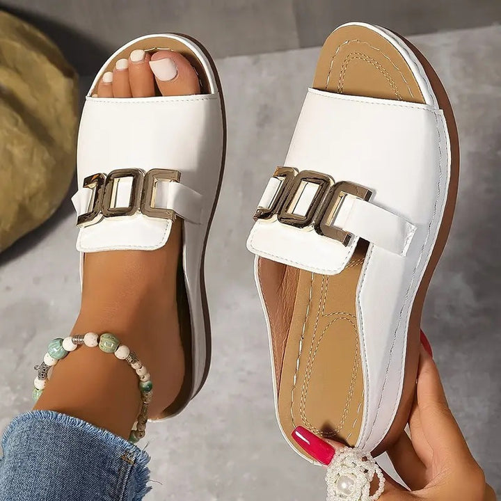 Damen elegante Zehentrenner-Sandalen mit dekorativem Schmuckdetail Drune