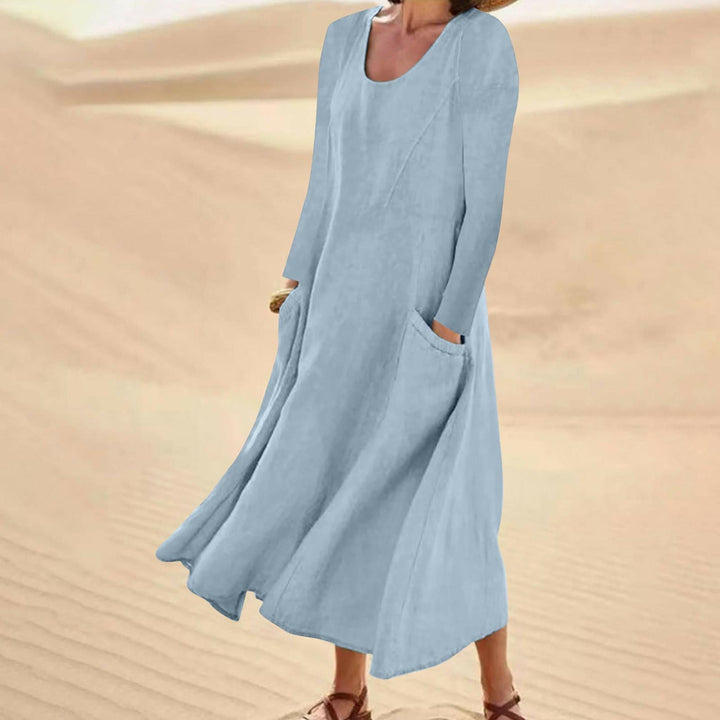 Drune | Einfarbige Kleid mit Langen Ärmeln und Rundhalsausschnitt