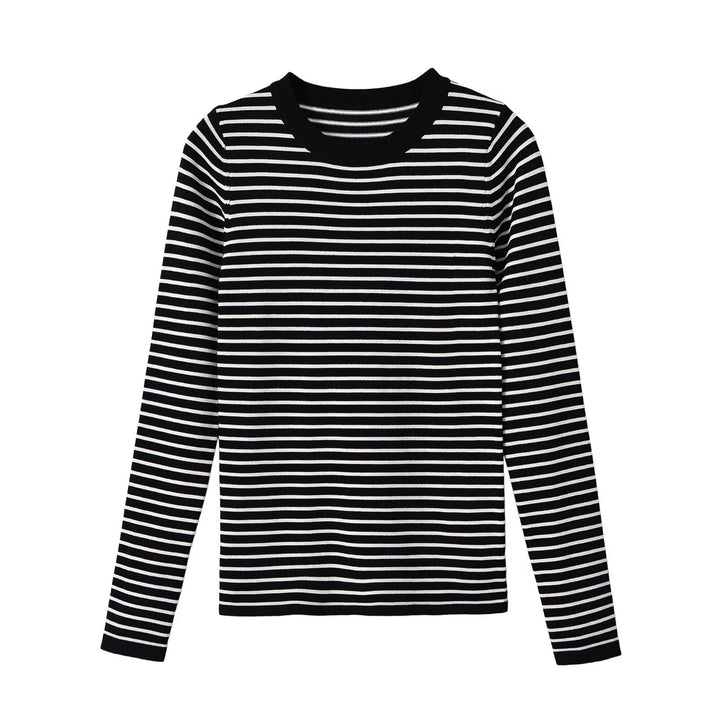 Damen Feinstrick-Ringelshirt mit schmaler Silhouette und Rundhalsausschnitt Drune