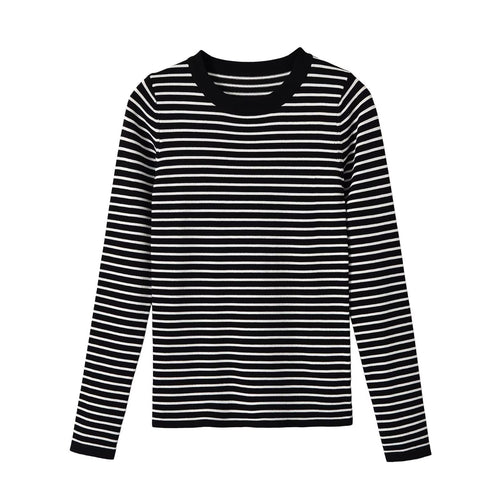Damen Feinstrick-Ringelshirt mit schmaler Silhouette und Rundhalsausschnitt Drune