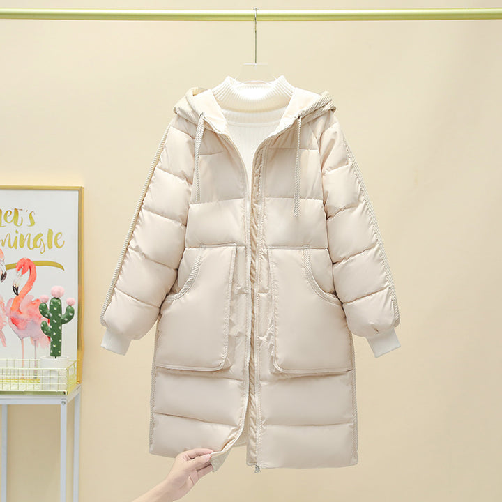 Damen Langer isolierter Pufferparka mit abnehmbarer Kapuze und großen Taschen Drune