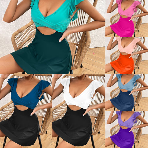 Damen Einteiler-Badeanzug mit femininem Wickeldesign und Cut-Out-Details Drune