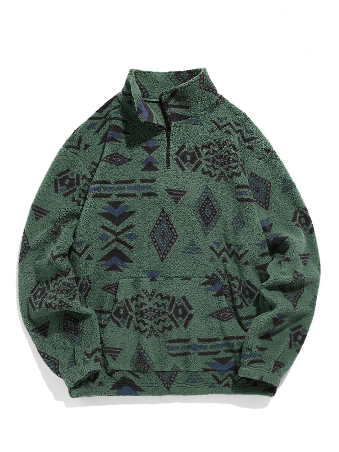 Herren Gemütlicher Fleece-Pullover mit halbem Reißverschluss und geometrischem Muster Drune