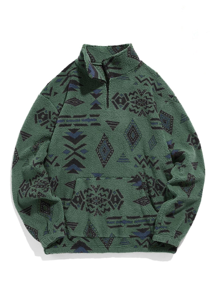 Herren Gemütlicher Fleece-Pullover mit halbem Reißverschluss und geometrischem Muster Drune