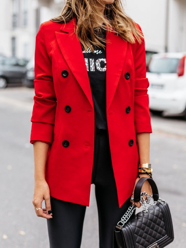 Damen eleganter taillierter Blazer mit doppelter Knopfleiste Drune