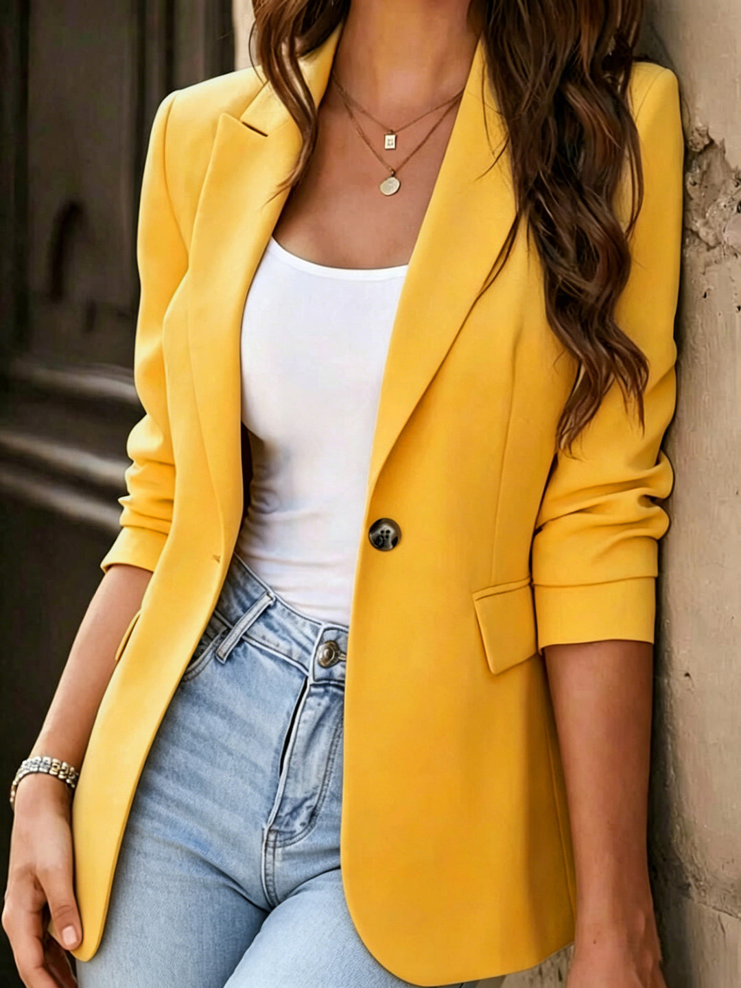 Damen Taillierter Ein-Knopf-Blazer mit Pattentaschen und schmaler Silhouette Drune