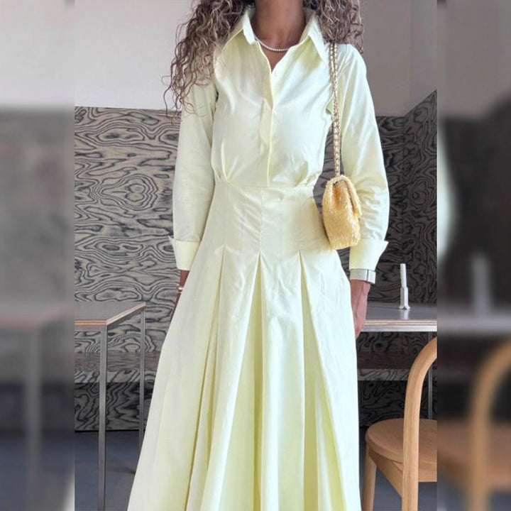 Damen Hemdblusenkleid mit taillierter Korsagenpassform und weitem Faltenrock Drune