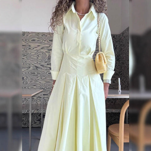 Damen Hemdblusenkleid mit taillierter Korsagenpassform und weitem Faltenrock Drune