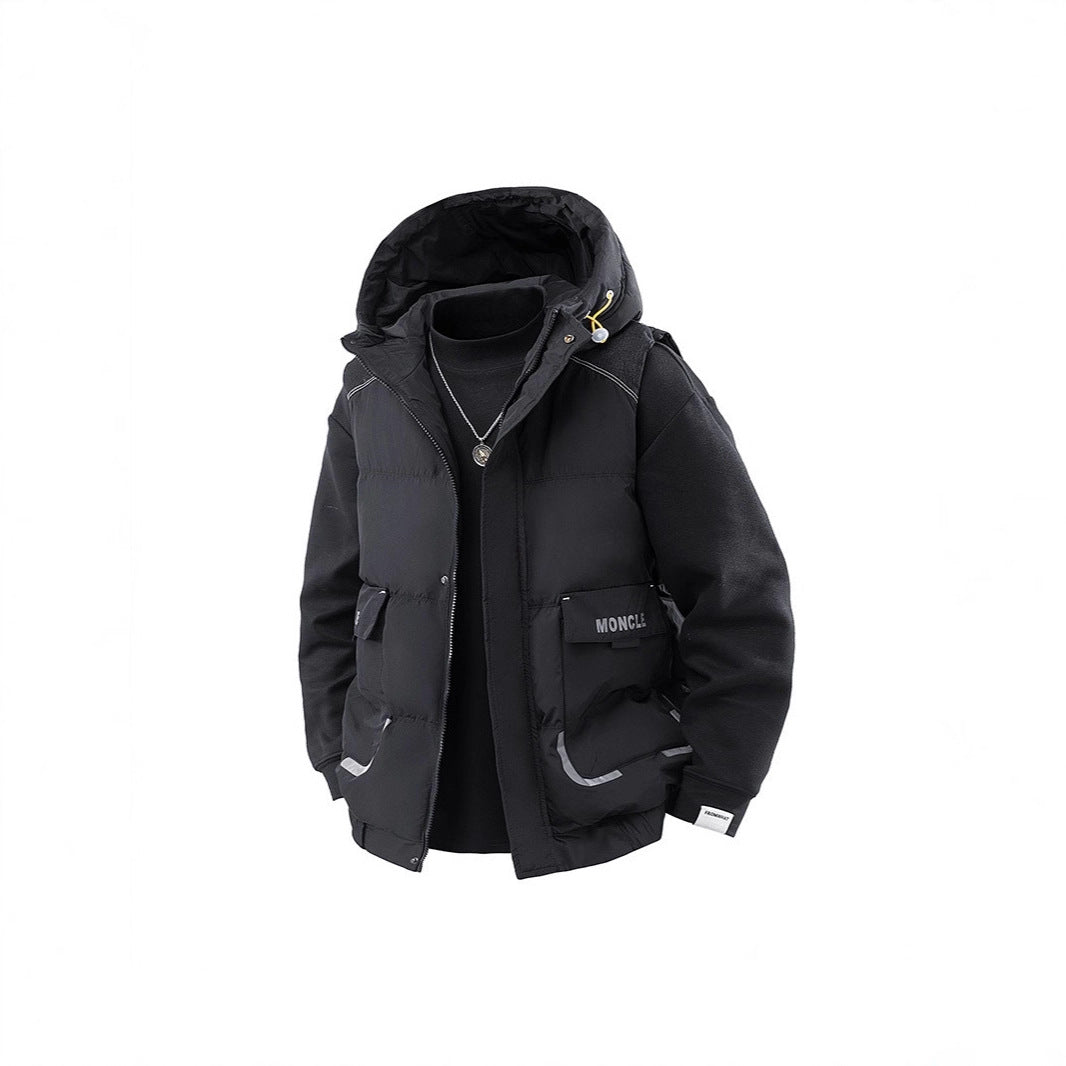 Herren Gesteppte Outdoor-Weste mit Kapuze, Cargo-Taschen und verstellbarem Saum Drune