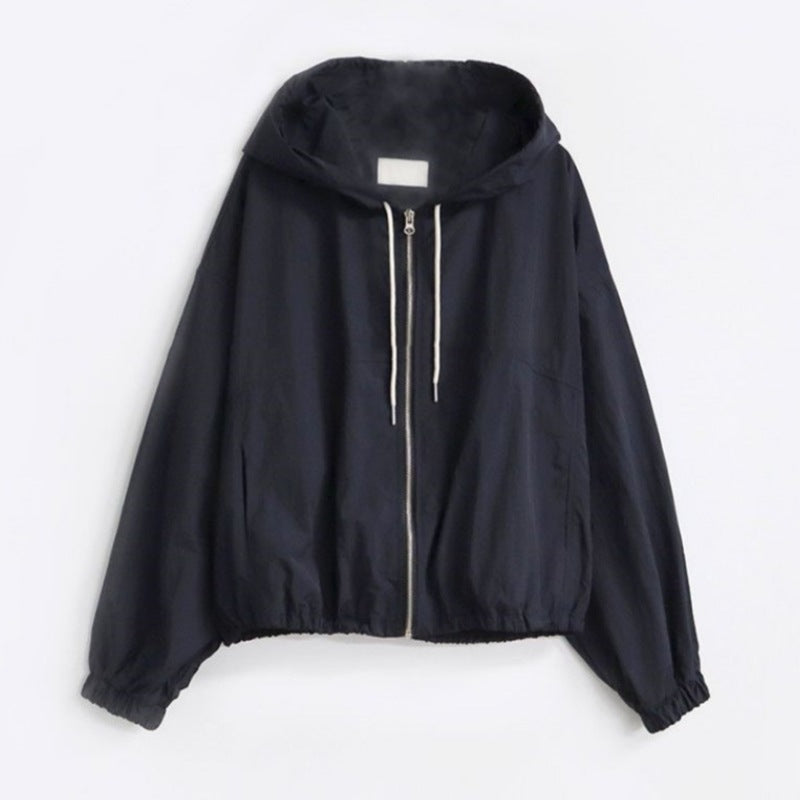 Damen leichte Übergangsjacke mit Kapuze und voluminösen Ärmeln Drune