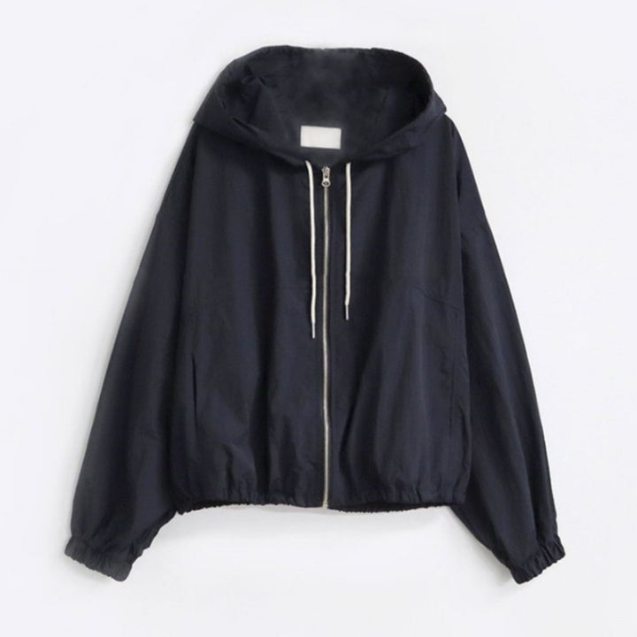 Damen leichte Übergangsjacke mit Kapuze und voluminösen Ärmeln Drune