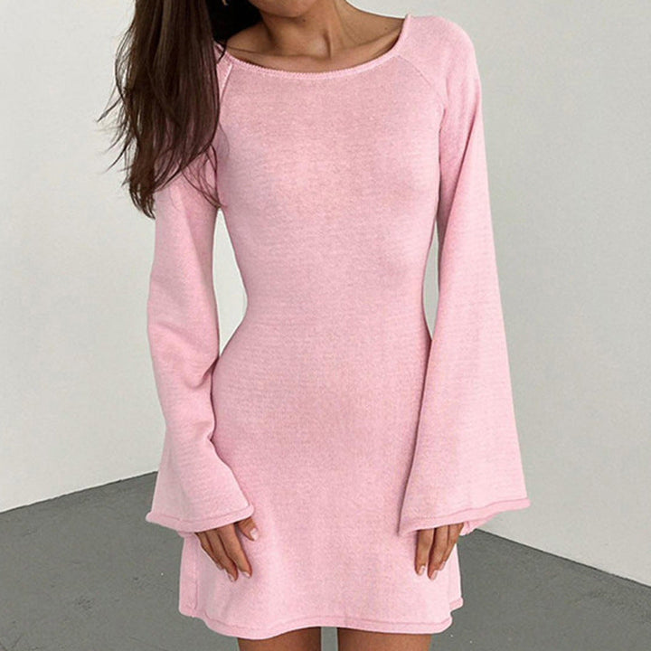 Damen elegantes Strickkleid mit weitem Ärmel und figurbetonter Silhouette Drune
