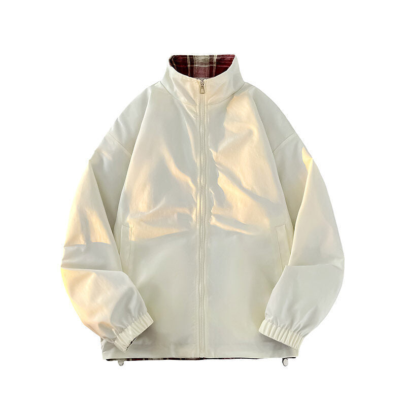 Damen lässige Windjacke mit kariertem Innenfutter und hohem Kragen Drune
