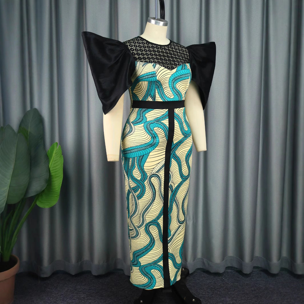 Damen Elegant designendes Maxikleid mit auffälligen Puffärmeln Drune