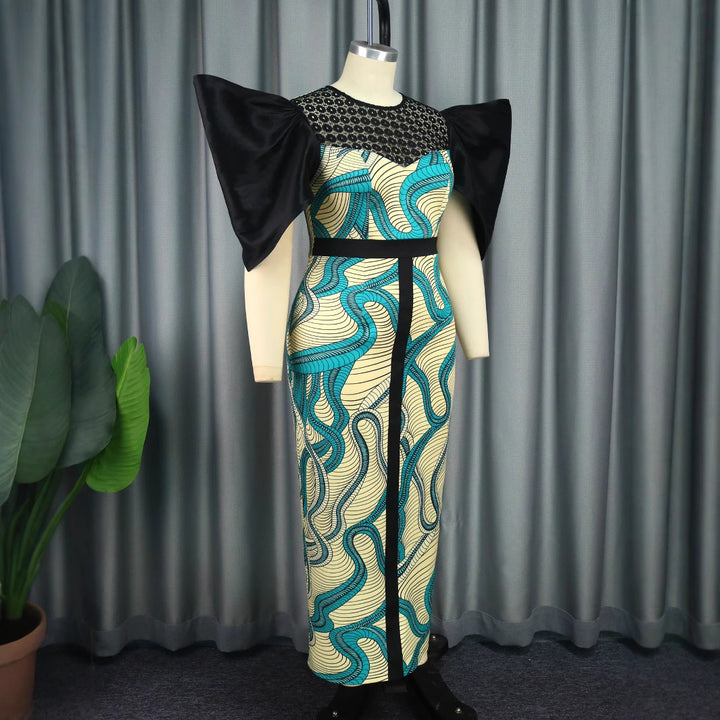 Damen Elegantes Maxikleid mit Volumenärmel und einzigartigem Muster Drune