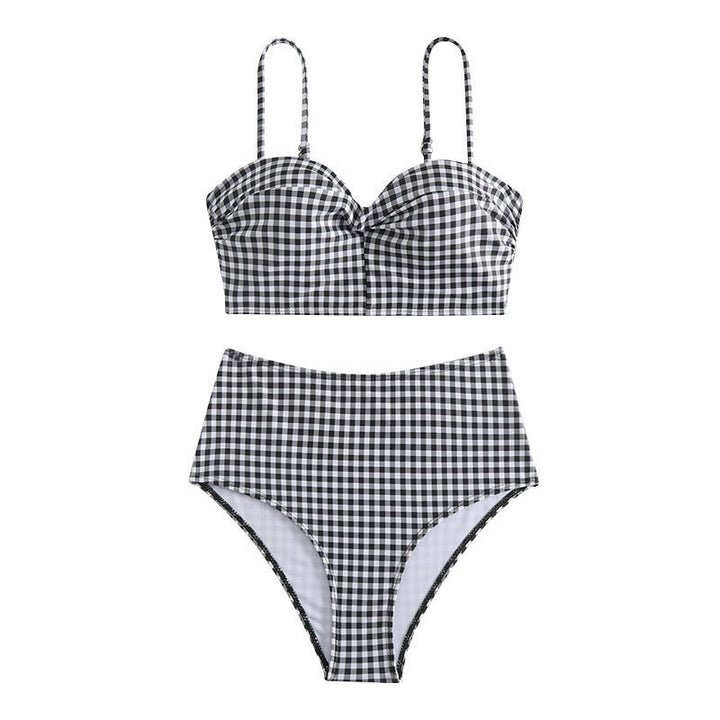 Damen Hochgeschnittener Karo-Bikini mit gepolstertem Oberteil Drune