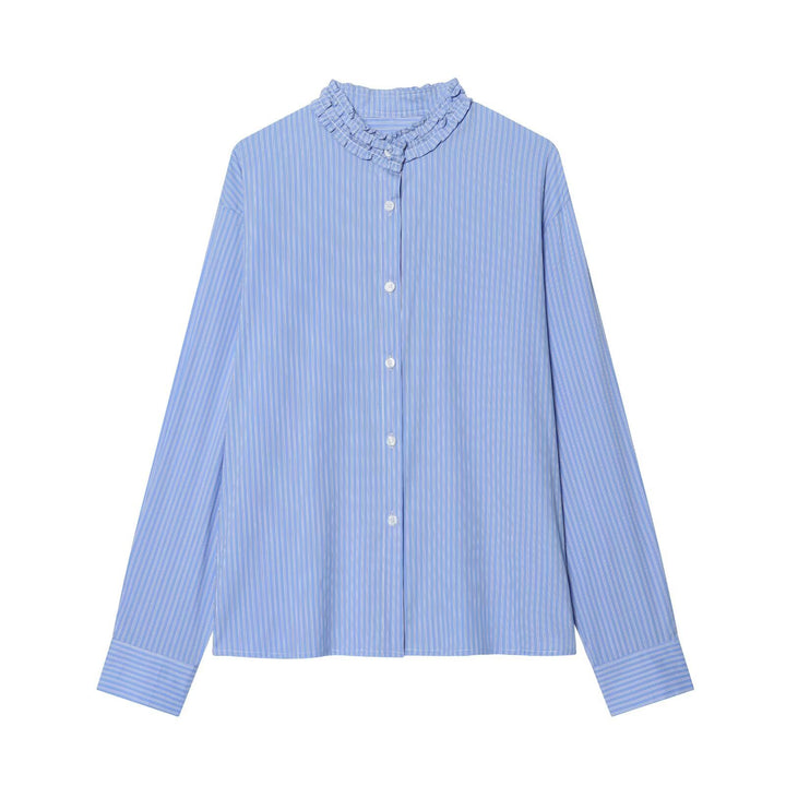 Damen Gestreifte Bluse mit Rüschenkragen und Oversize-Schnitt Drune