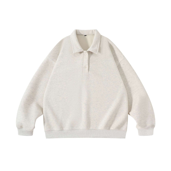 Unisex Oversize-Henley-Polo-Sweatshirt mit Kentkragen, Raglanärmeln und Rippbündchen Drune