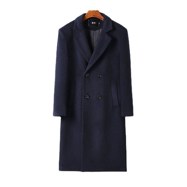 Herren Eleganter Wollmix-Longcoat mit Doppelreihe und fallendem Revers Drune