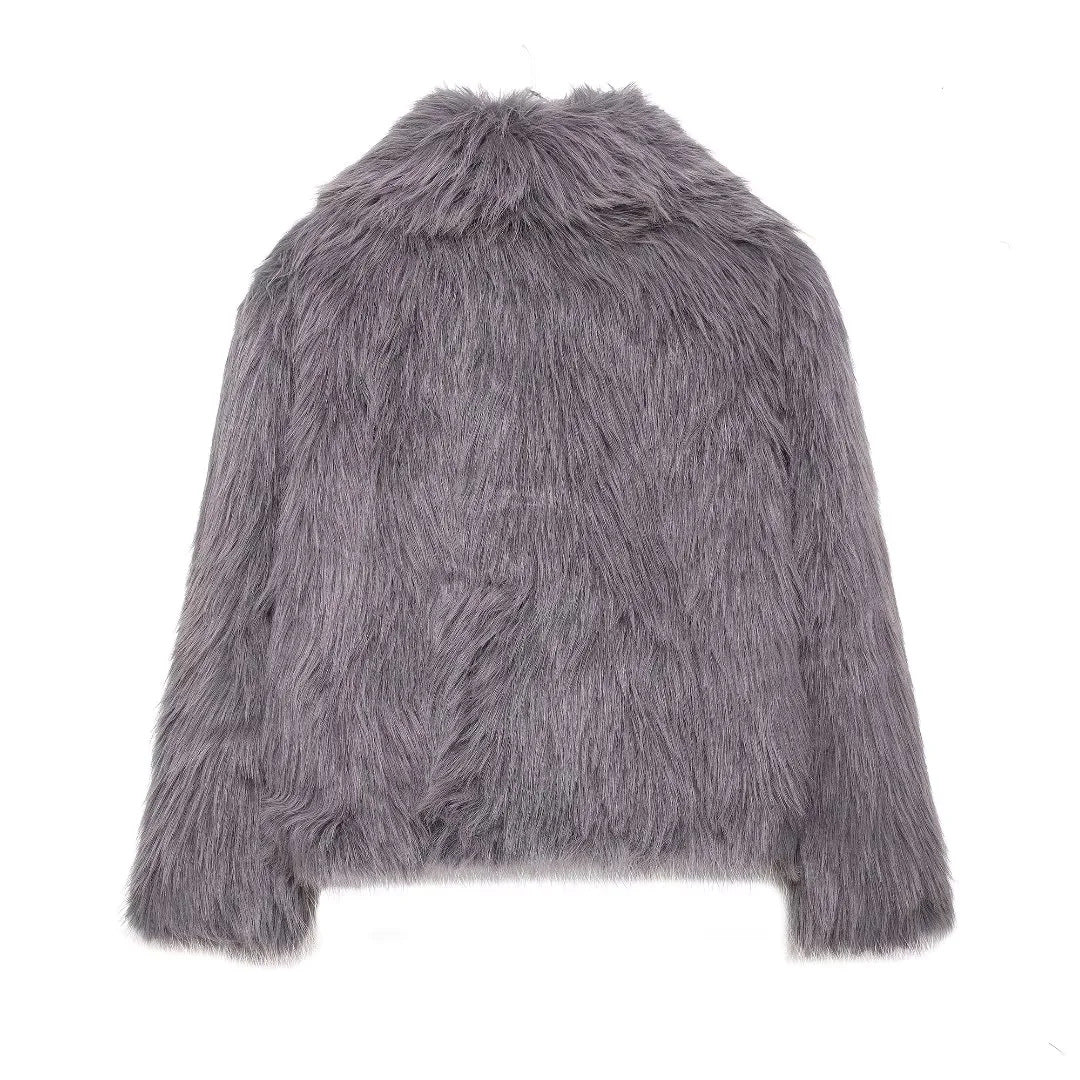 Damen nan cropped Oversize Kunstfelljacke mit voluminösem Schalkragen und innenliegendem Thermofutter Drune