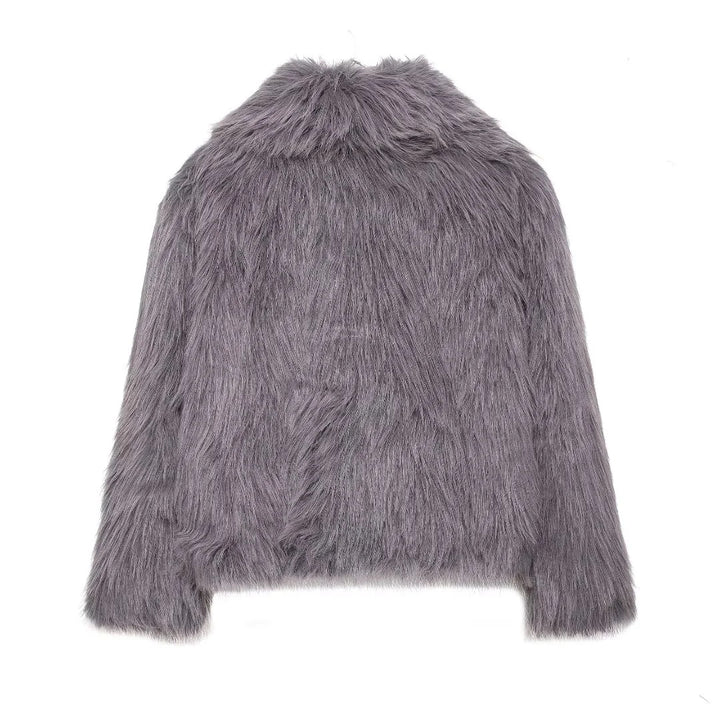 Damen nan cropped Oversize Kunstfelljacke mit voluminösem Schalkragen und innenliegendem Thermofutter Drune