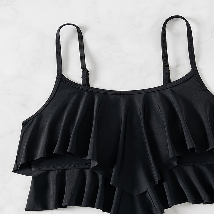 Damen Crop-Top-Bikini mit voluminösen Rüschendetails und hoch tailliertem Slip Drune