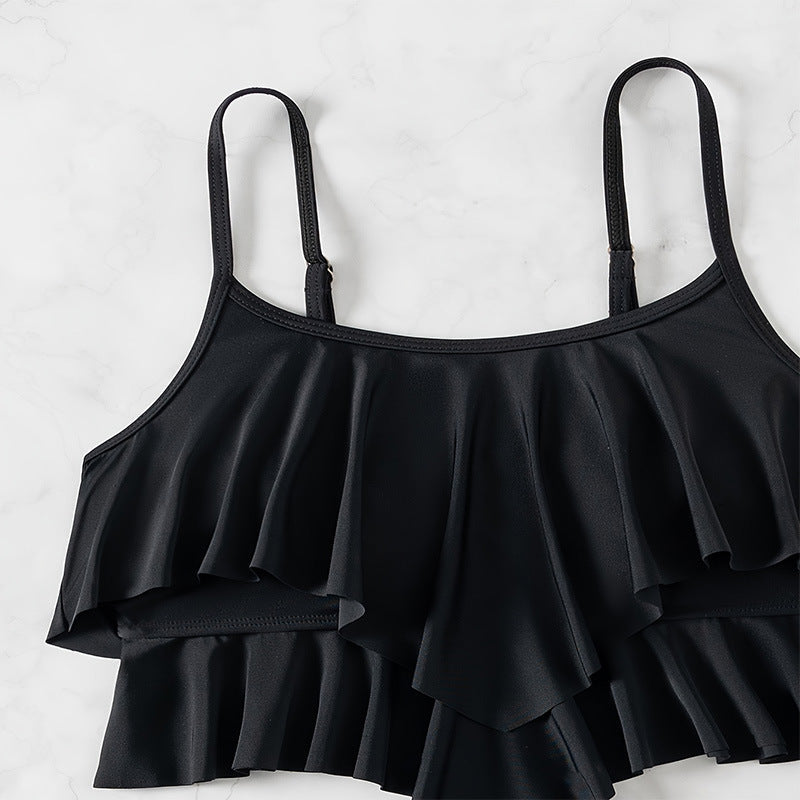 Damen Crop-Top-Bikini mit voluminösen Rüschendetails und hoch tailliertem Slip Drune