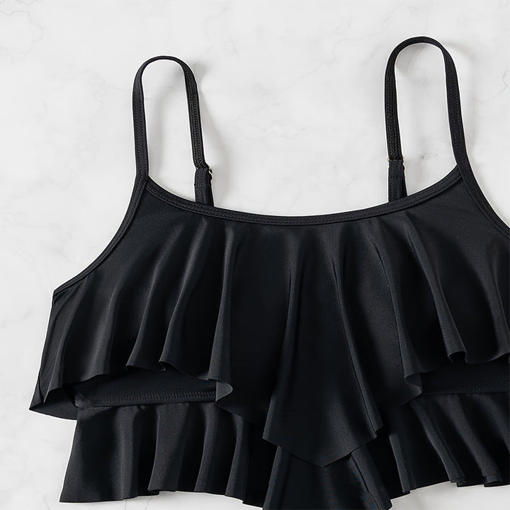 Damen Crop-Top-Bikini mit voluminösen Rüschendetails und hoch tailliertem Slip Drune