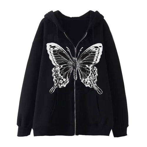 Damen Zip-Hoodie mit ausdrucksstarkem Schmetterlingsmotiv Drune