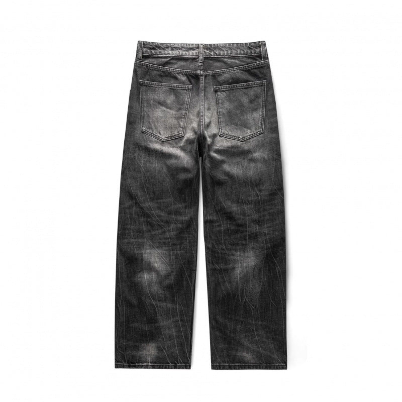 Herren Locker geschnittene Straight-Jeans im Workwear-Stil mit Used-Effekt Drune