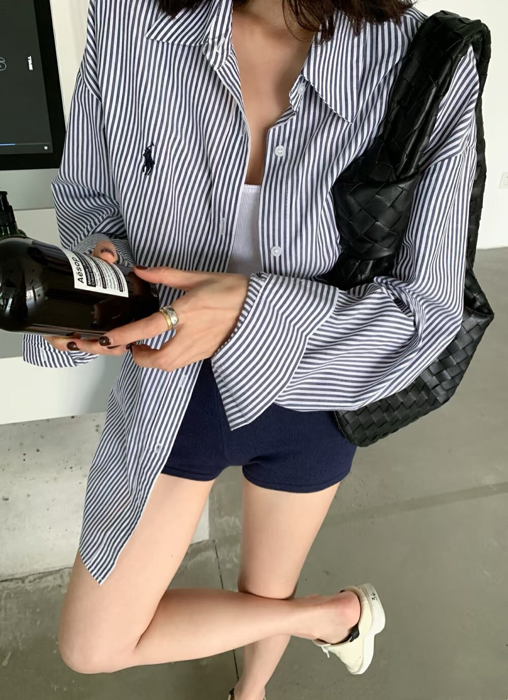 Damen Gestreiftes Button-Down Hemd Drune