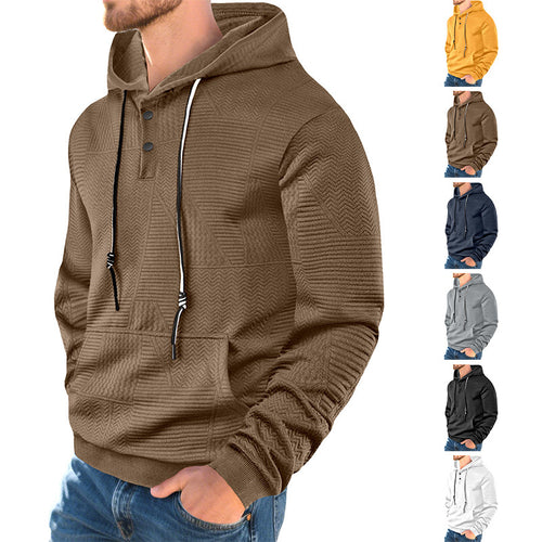Herren nan geometrischer Struktur-Kapuzenpullover mit Henley-Blende und Kängurutasche Drune