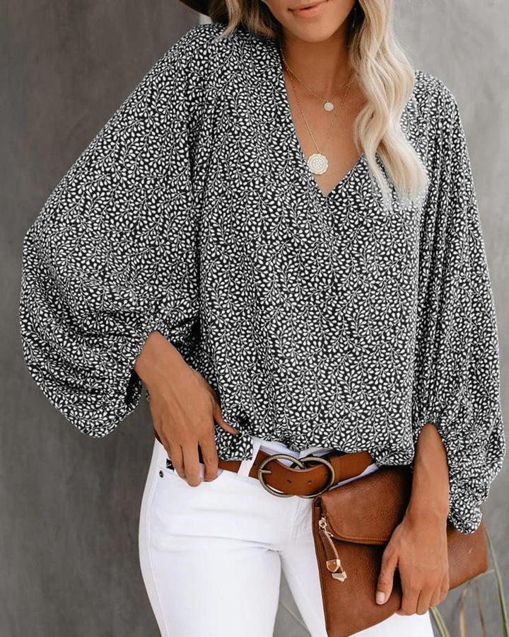 Damen Elegant geschnittene Bluse mit Leopardenmuster und Volantärmeln Drune