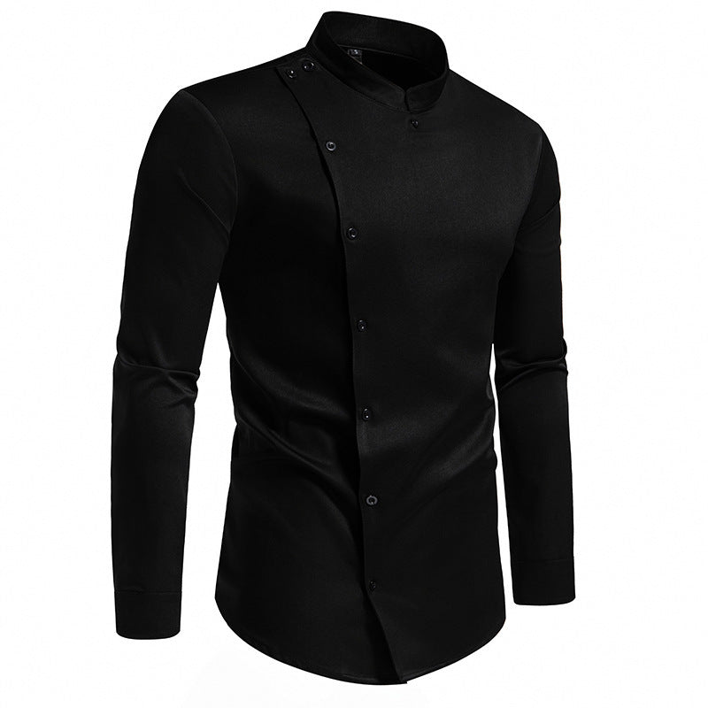 Herren modisches Hemd mit asymmetrischem Knopfdesign und elegantem Stehkragen Drune