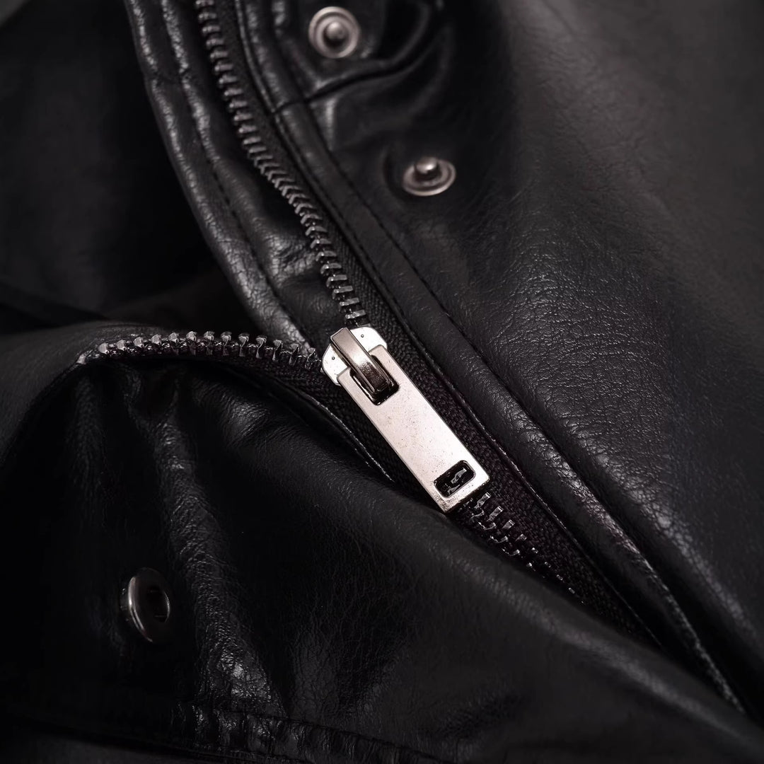 Damen Cropped-Blouson im Bomberstil aus veganer Glattlederoptik mit hohem Stehkragen Drune