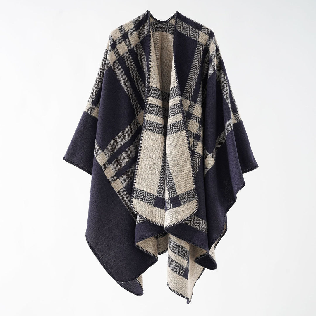 Damen Reversibler Oversize-Cape-Poncho aus Wollmix mit dekorativer Rollkante Drune