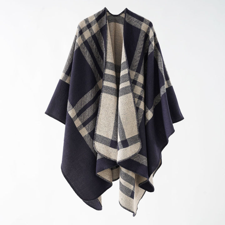 Damen Reversibler Oversize-Cape-Poncho aus Wollmix mit dekorativer Rollkante Drune
