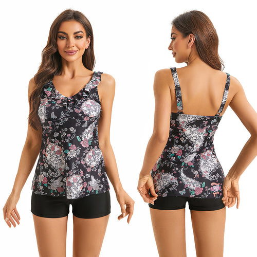 Damen Tankini mit floralem Rüschendesign und Shorts Drune
