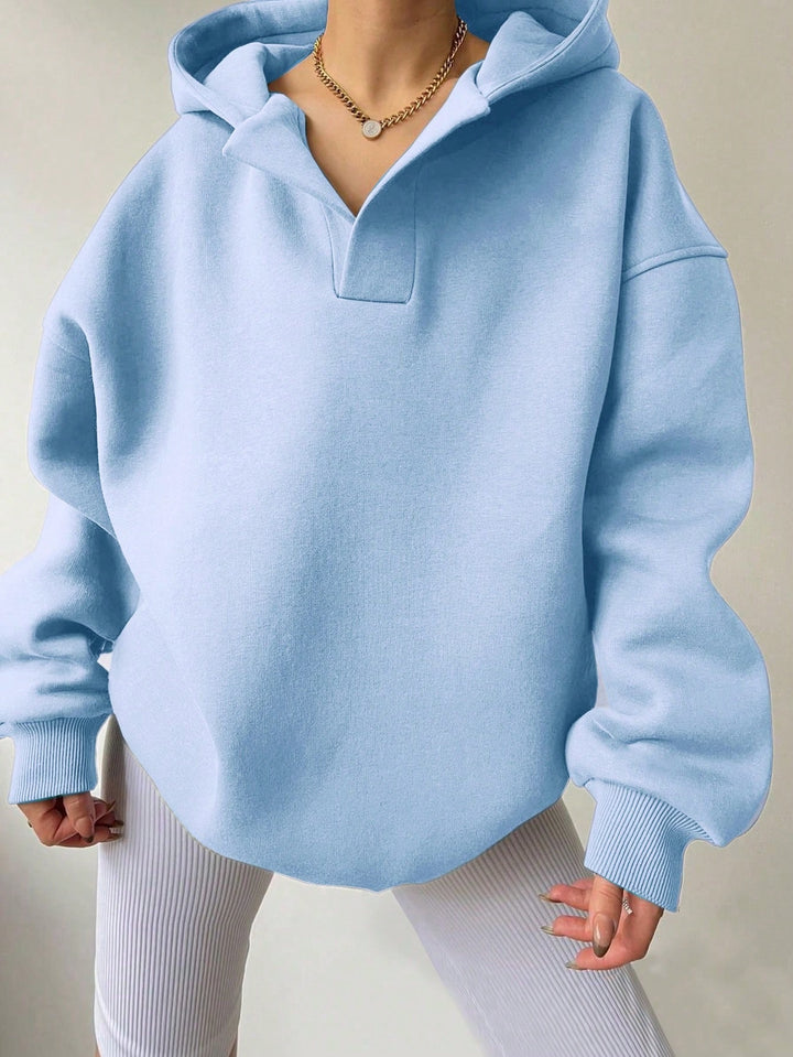 Damen Oversize-Kapuzenpullover aus schwerem Sweatstoff mit V‑Ausschnitt‑Detail und langen Rippbündchen Drune